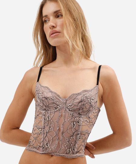 sutiã corset feminino de renda floral rosa 44