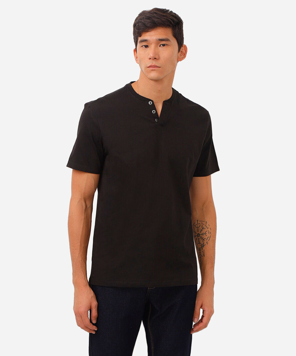 camiseta básica manga curta gola portuguesa - preto