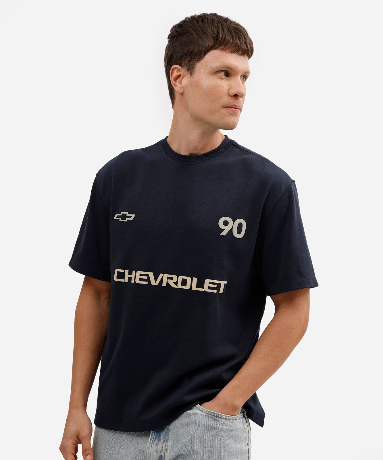 camiseta masculina de algodão manga curta chevrolet azul