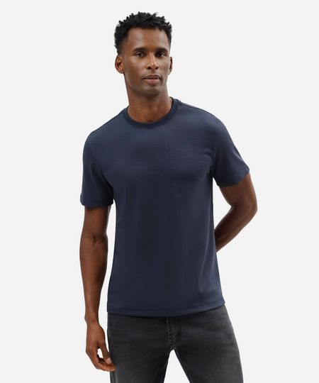 camiseta slim fit masculina de algodão peruano manga curta azul PP