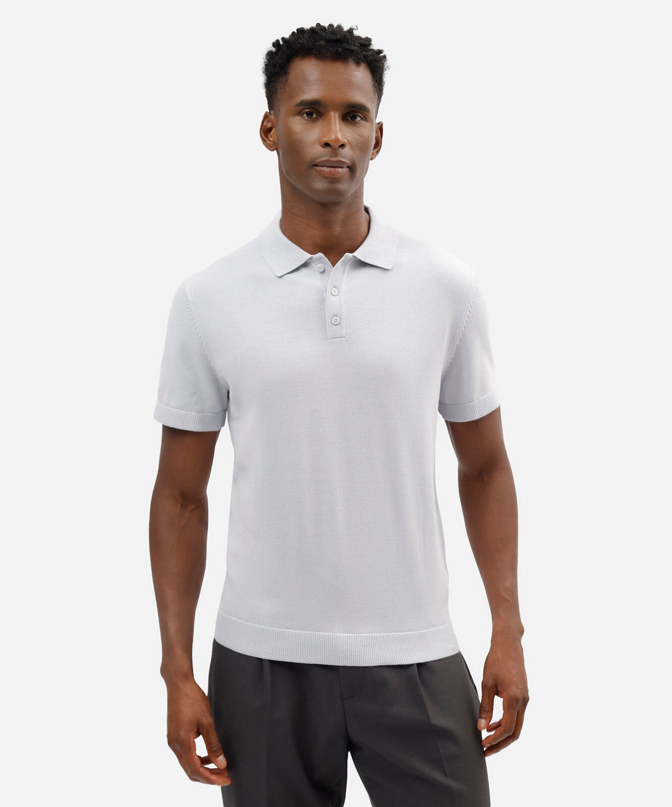 polo masculina comfort de tricô de algodão azul