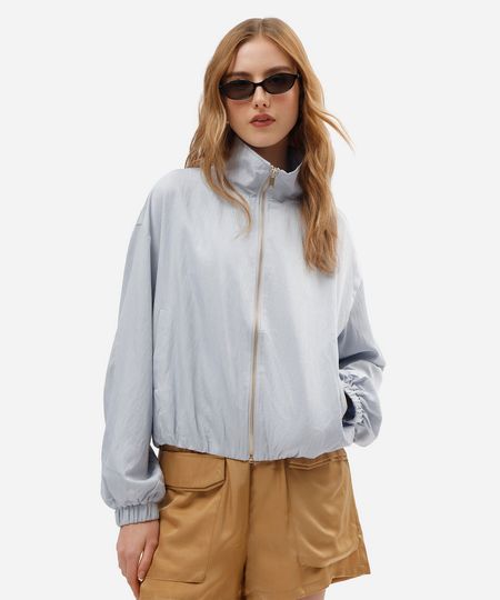jaqueta feminina com viscose gola funnel neck azul M