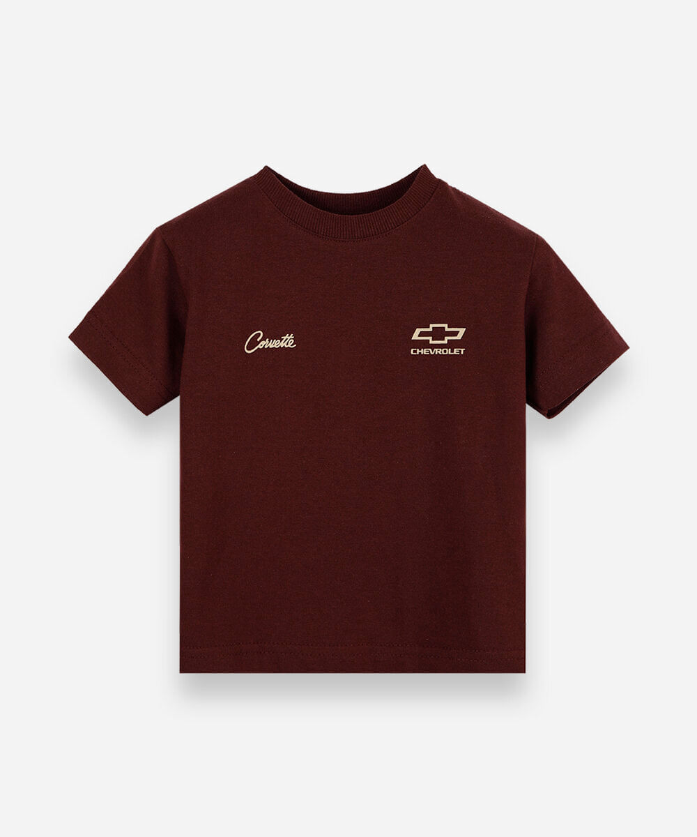 camiseta infantil de algodão com estampa chevrolet corvette vinho