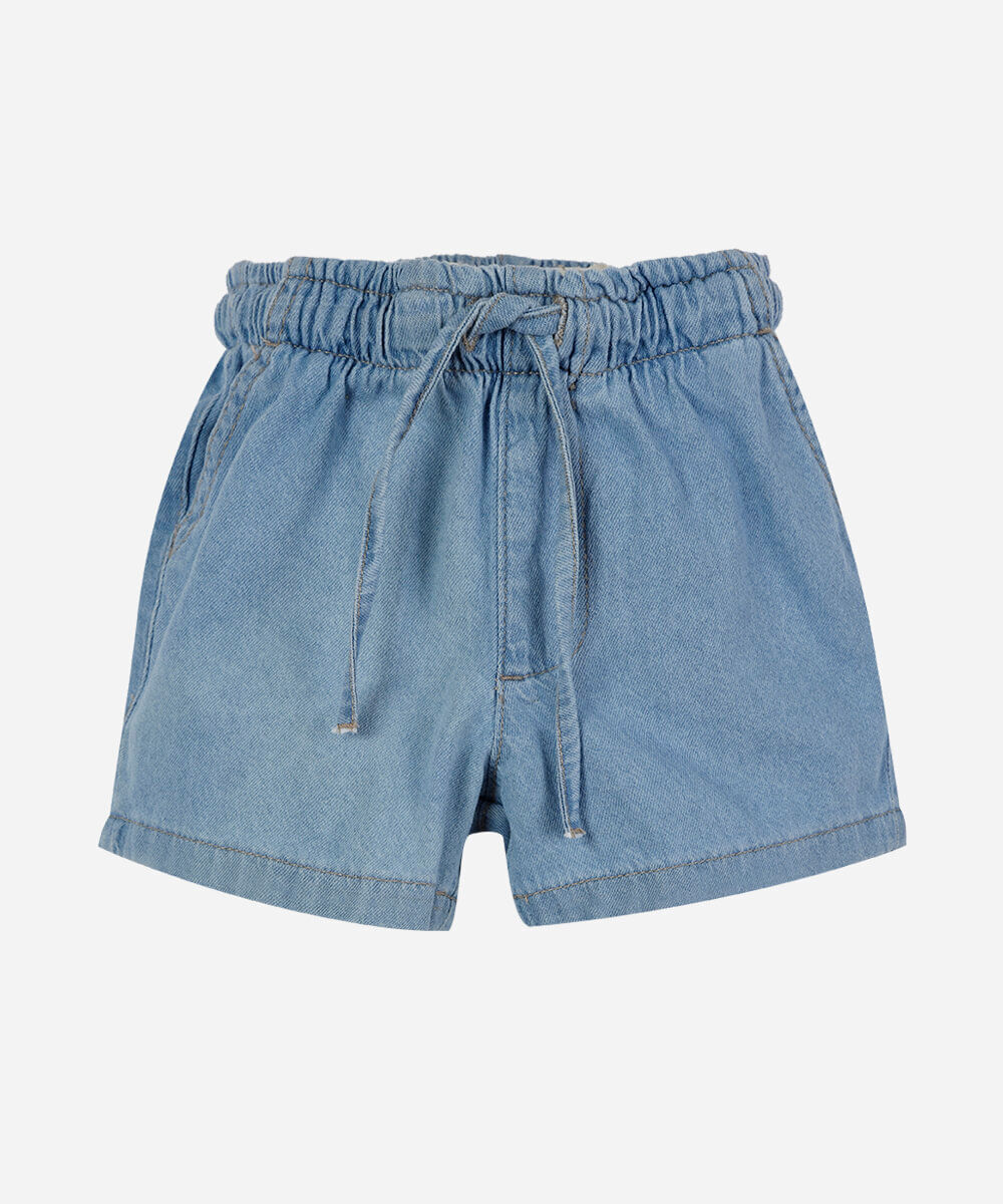 short infantil jeans cós elástico azul