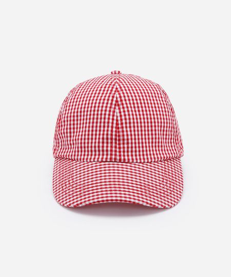 boné feminino aba curva de sarja com estampa xadrez vichy vermelho UNICO