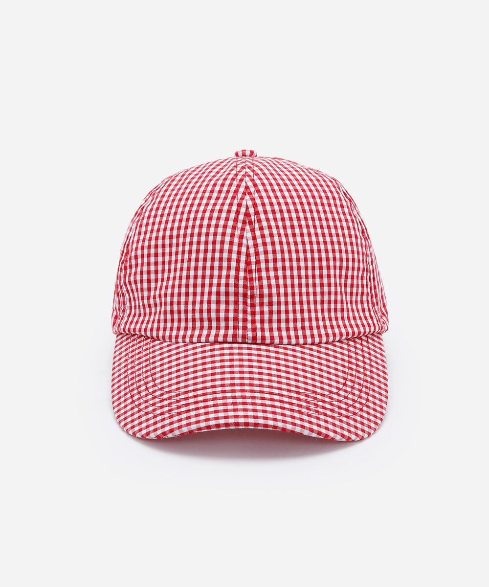 boné feminino aba curva de sarja com estampa xadrez vichy vermelho