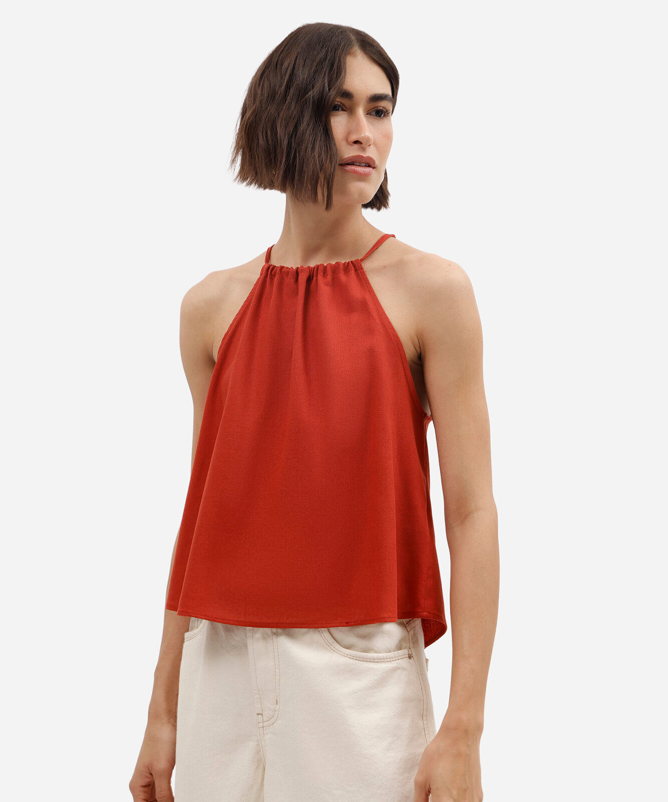 blusa feminina com linho halterneck laranja