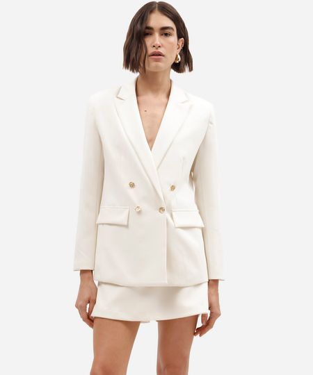 blazer de alfaiataria feminino botões dourados bege GG