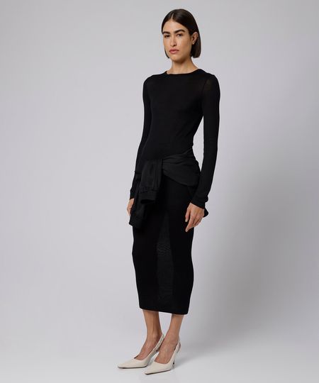 vestido longo feminino de tricot manga longa mindset giomei preto M