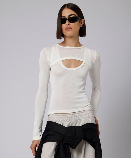 blusa feminina de tricot com sobreposição mindset giomei off white P