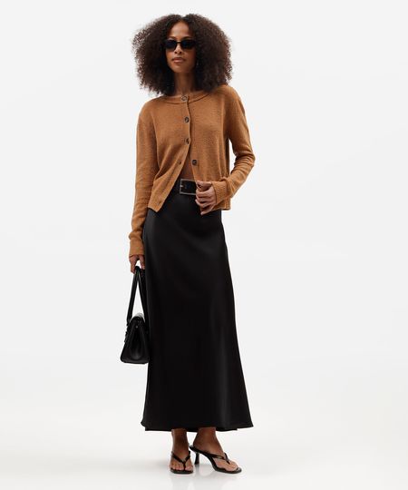saia midi feminina acetinada preta 40