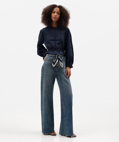 calça wide leg feminina jeans azul 34