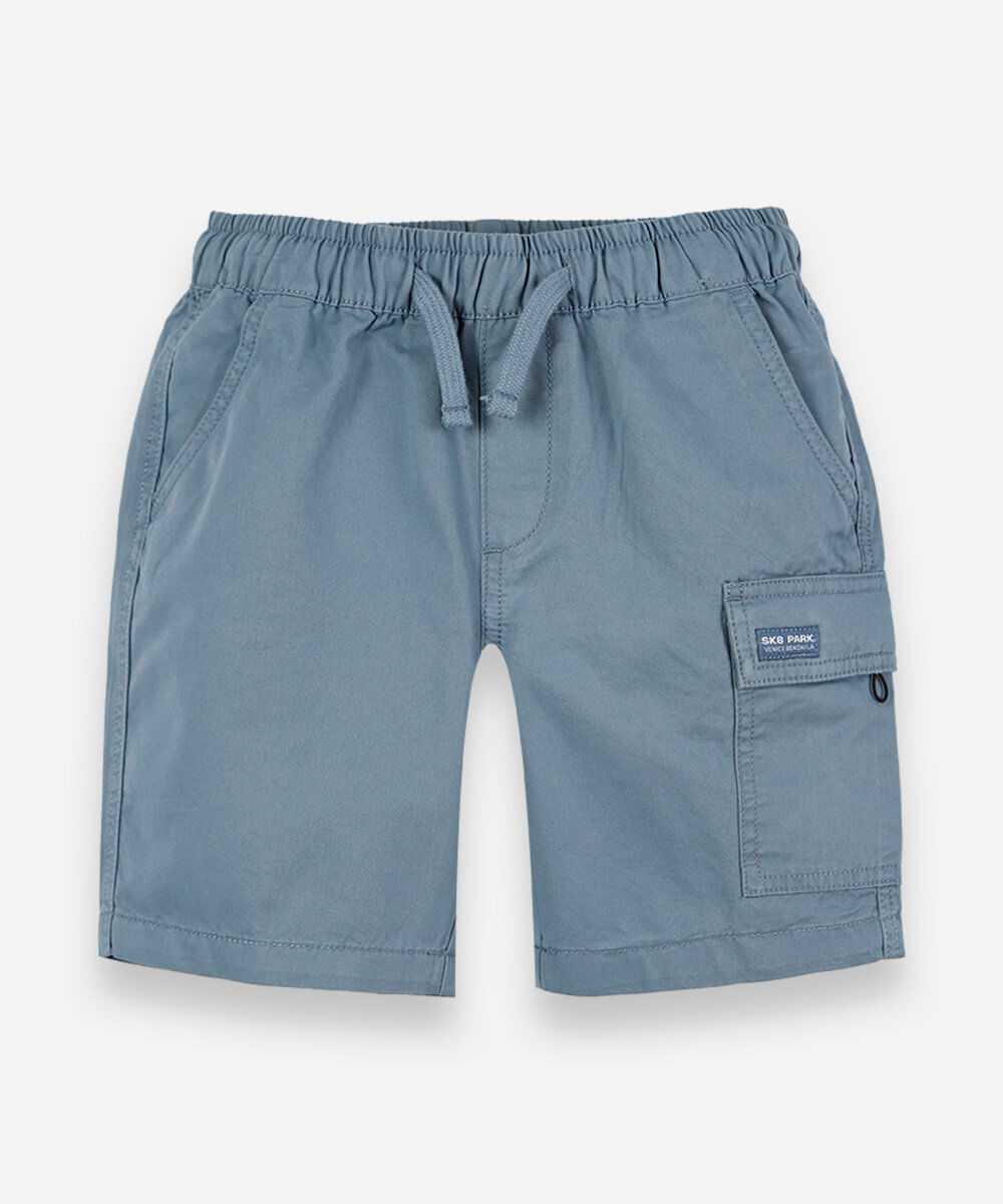 bermuda cargo infantil de sarja com cós elástico azul