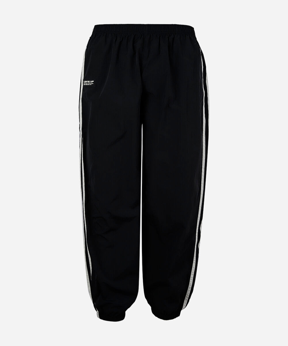 calça jogger juvenil com faixas laterais preta