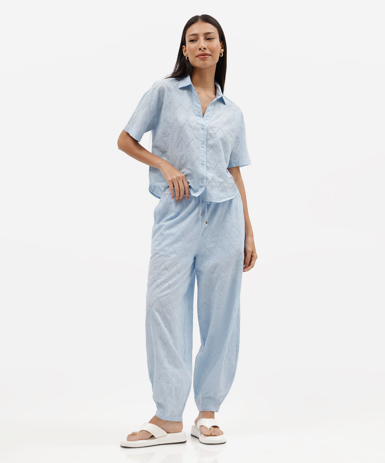calça barrel feminina de laise azul