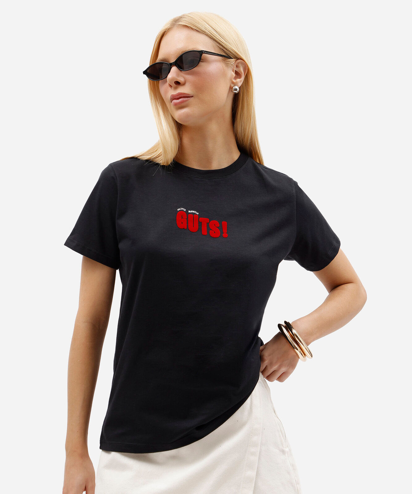 camiseta feminina de algodão manga curta olivia rodrigo preta