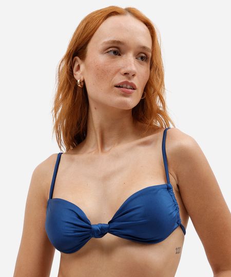 biquíni top faixa feminino com nó e ajuste lateral azul P