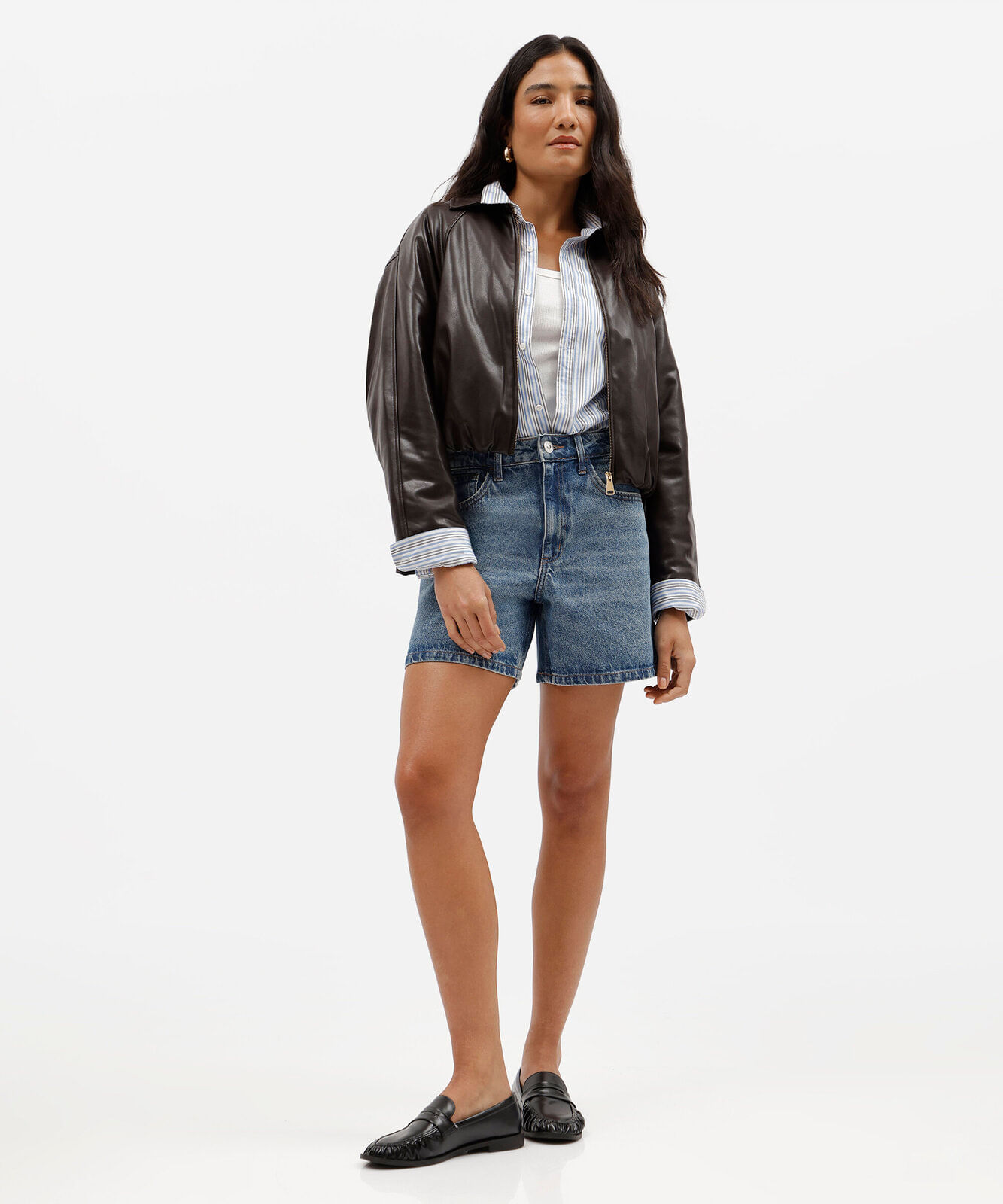 bermuda feminina mom jeans cintura super alta azul