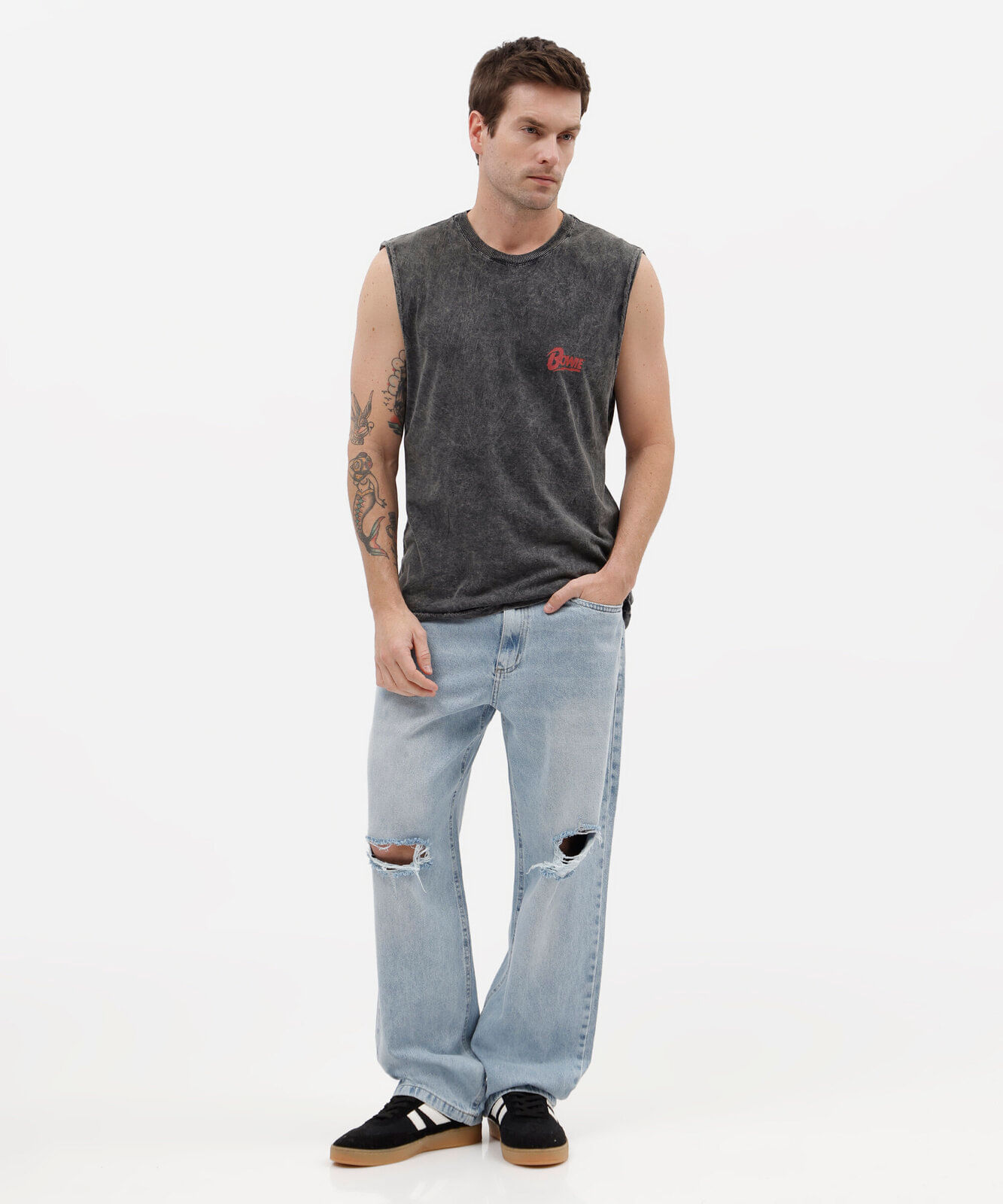 calça baggy masculina jeans destroyed azul