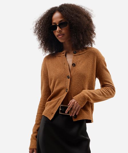 cardigan feminino de tricot texturizado marrom PP