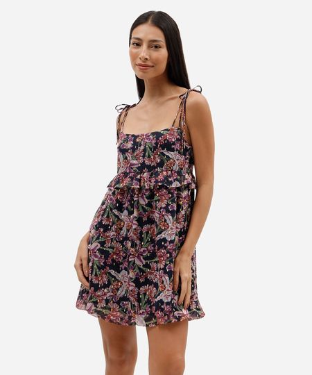 vestido curto balonê feminino com babado floral azul PP