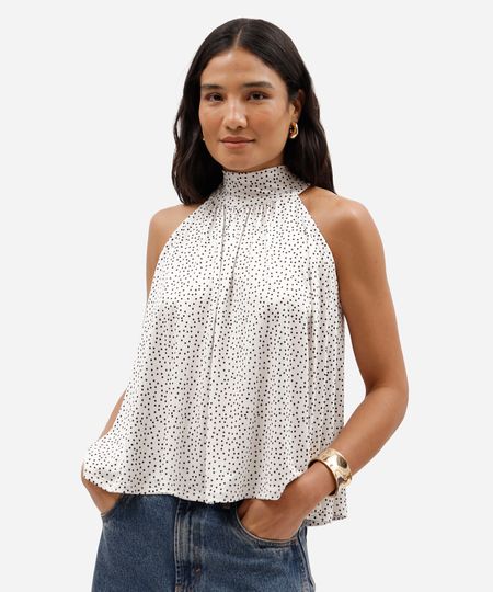 blusa feminina gola alta poá off white M