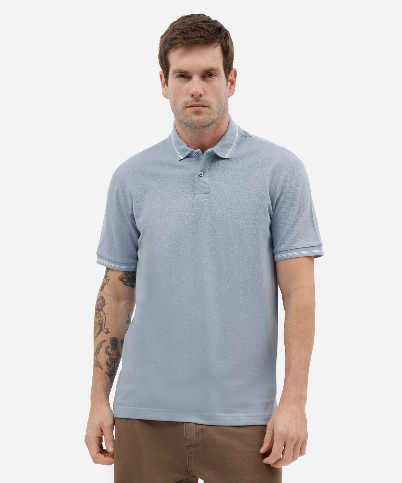 polo básica tradicional piquet azul
