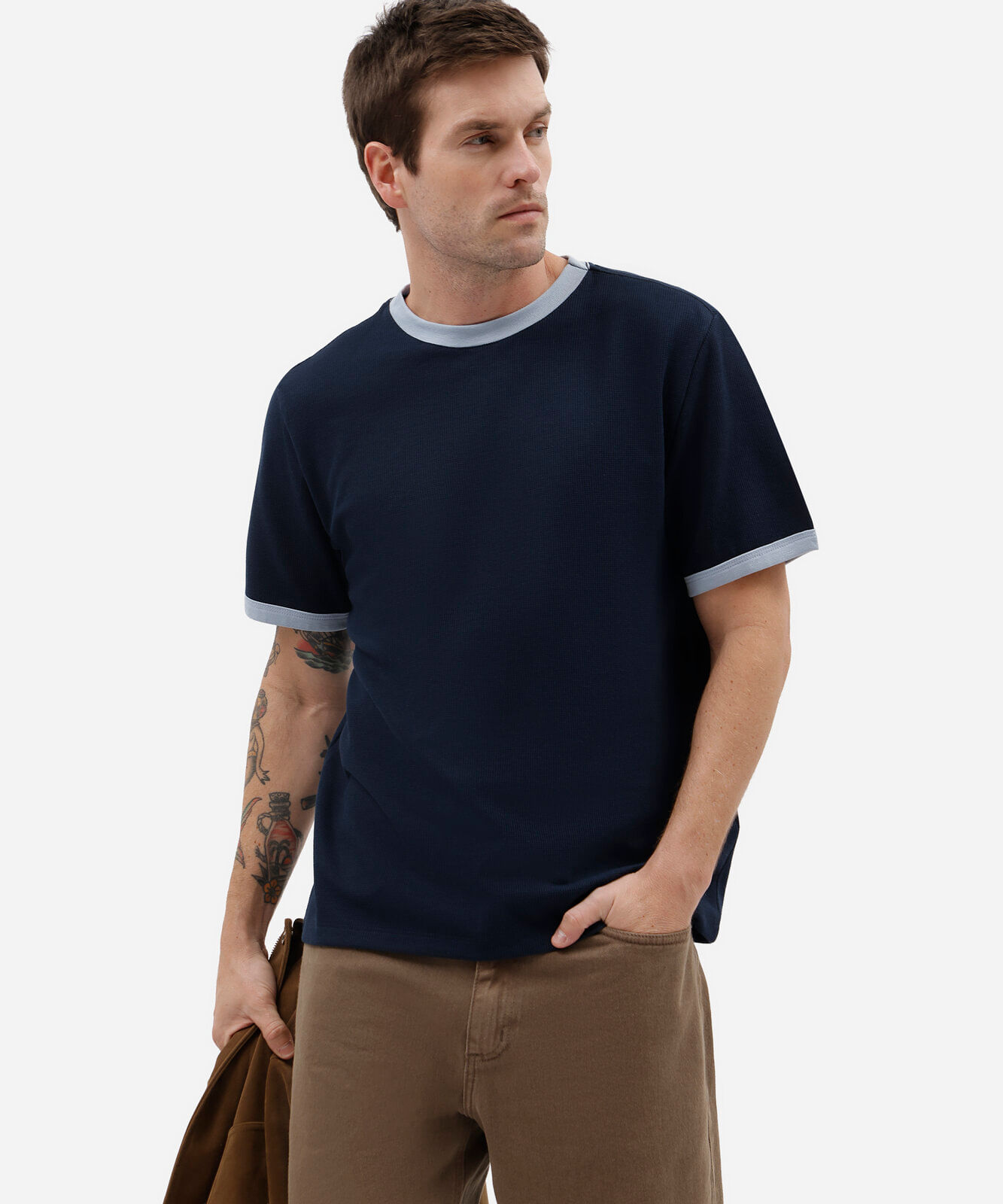 camiseta masculina com algodão manga curta texturizada azul