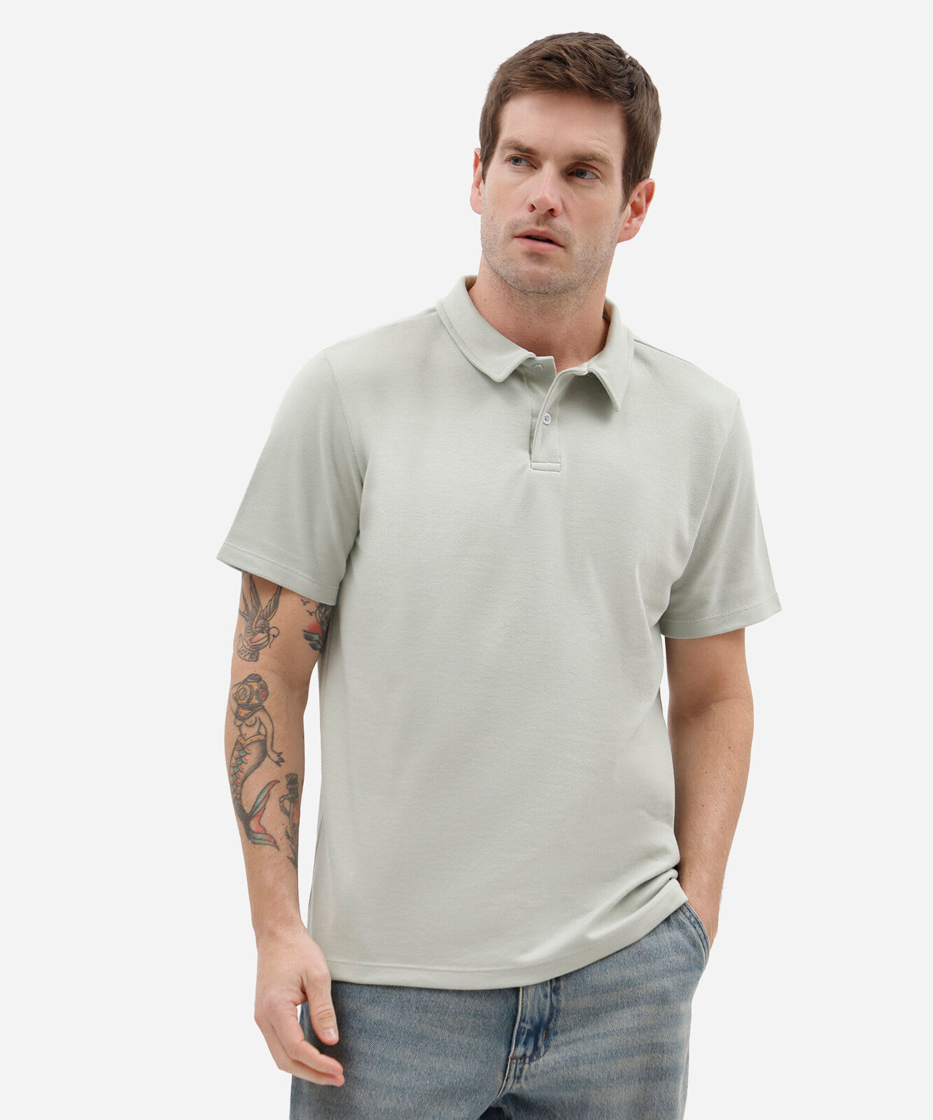 polo slim de algodão manga curta verde