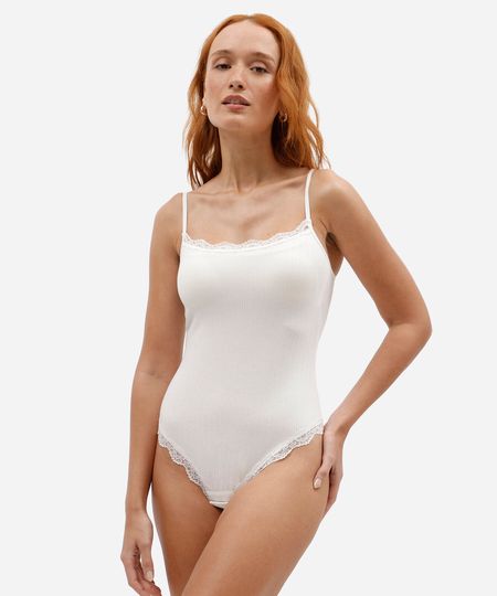 body alça fina feminino com viscose  com renda off white P