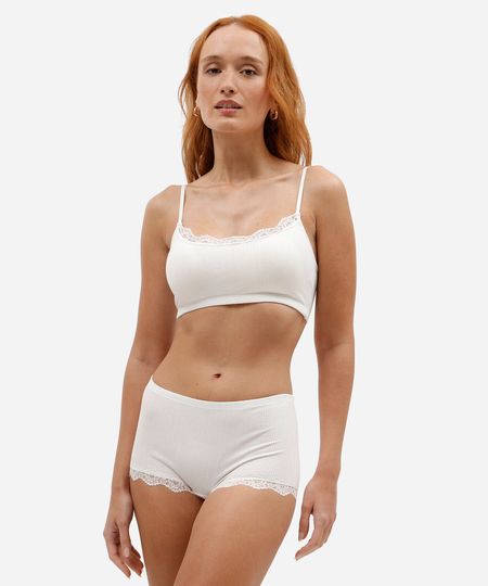 calcinha boyshort feminina com renda off white M