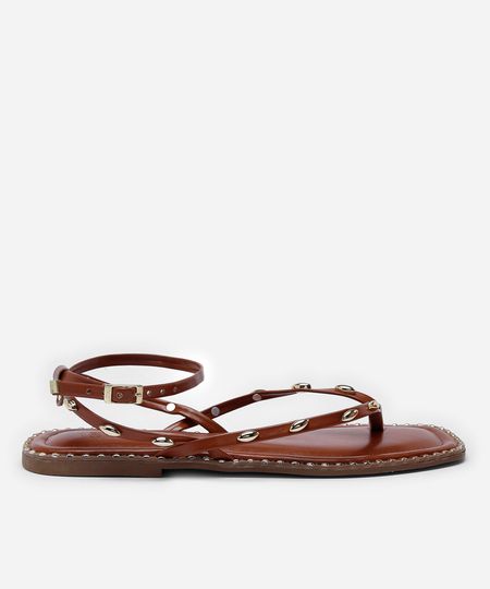 rasteirinha flat com tiras finas e tachas marrom 35