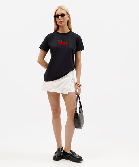 short saia feminino de sarja cintura alta off white 34