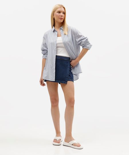 short saia feminino jeans cintura alta azul 46