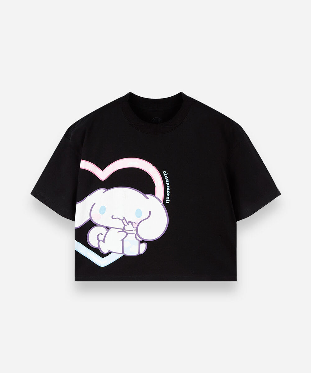 camiseta juvenil de algodão manga curta cinnamoroll preta