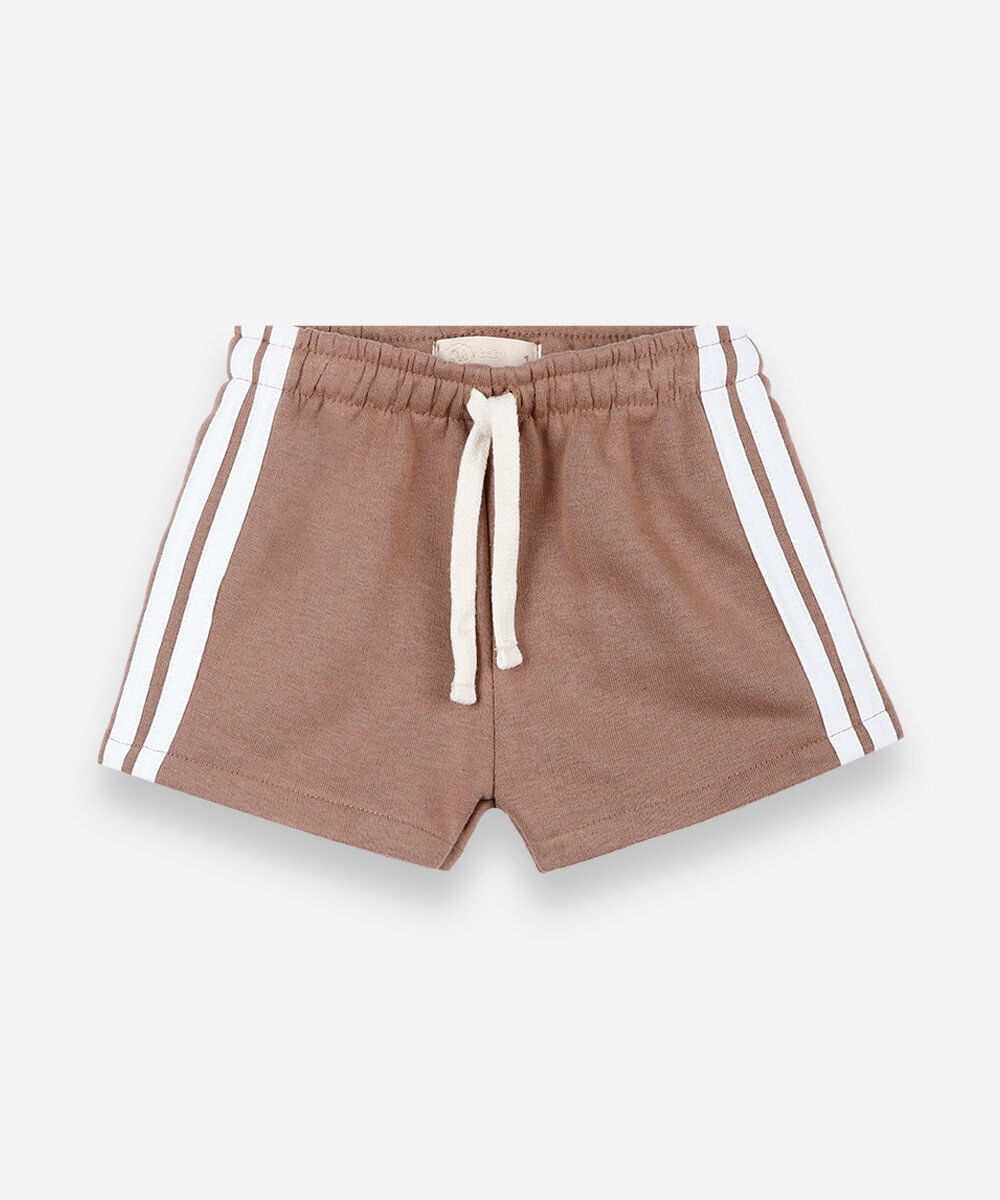 short infantil de moletom com listra lateral bege