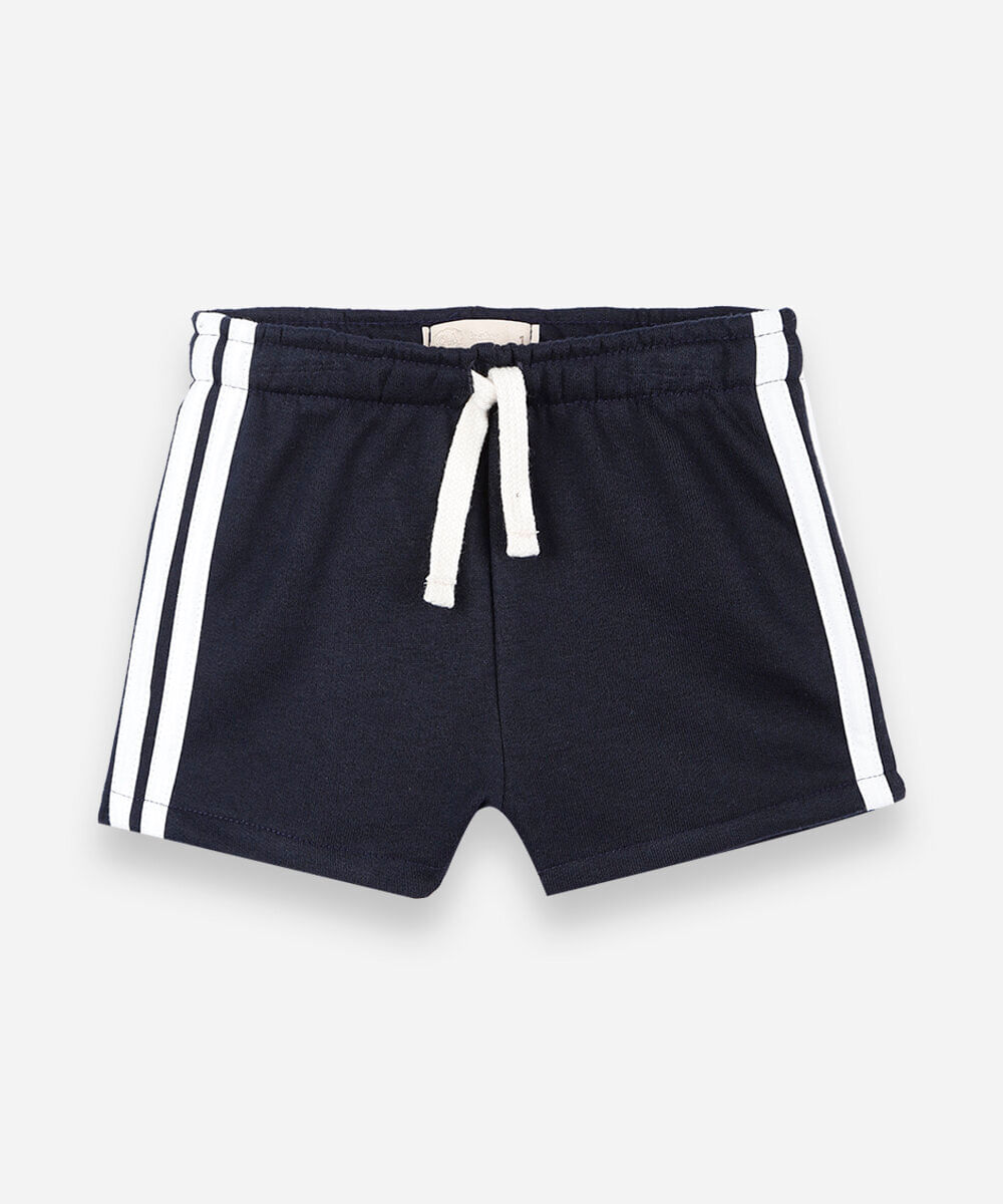 short infantil de moletom com listra lateral azul