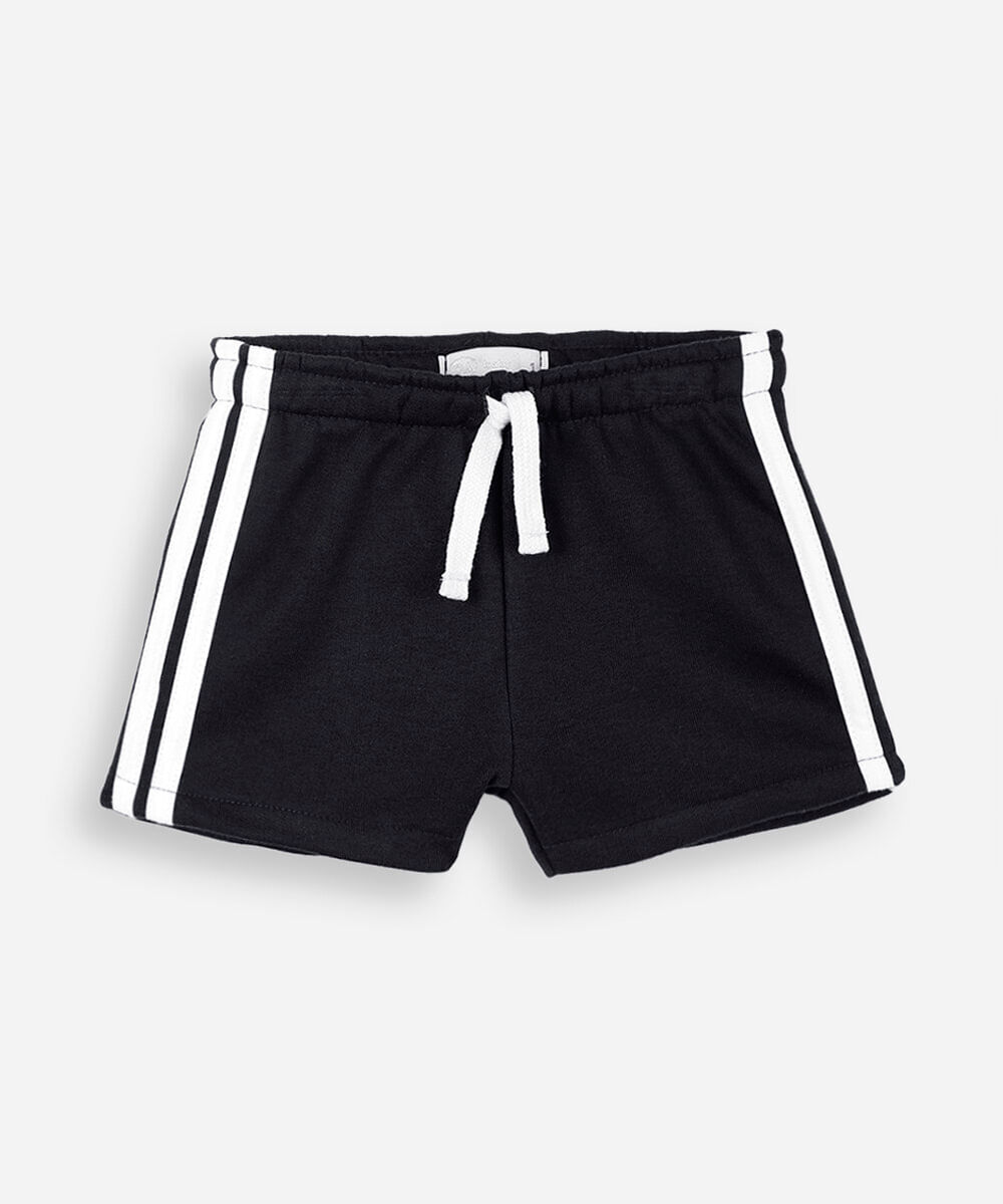 short infantil de moletom com listra lateral preto