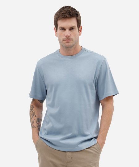camiseta masculina de algodão peruano manga curta azul PP