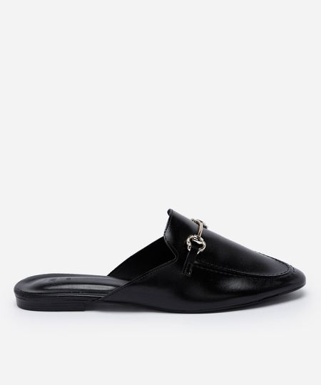 mule feminino flat com detalhe metálico preto 38