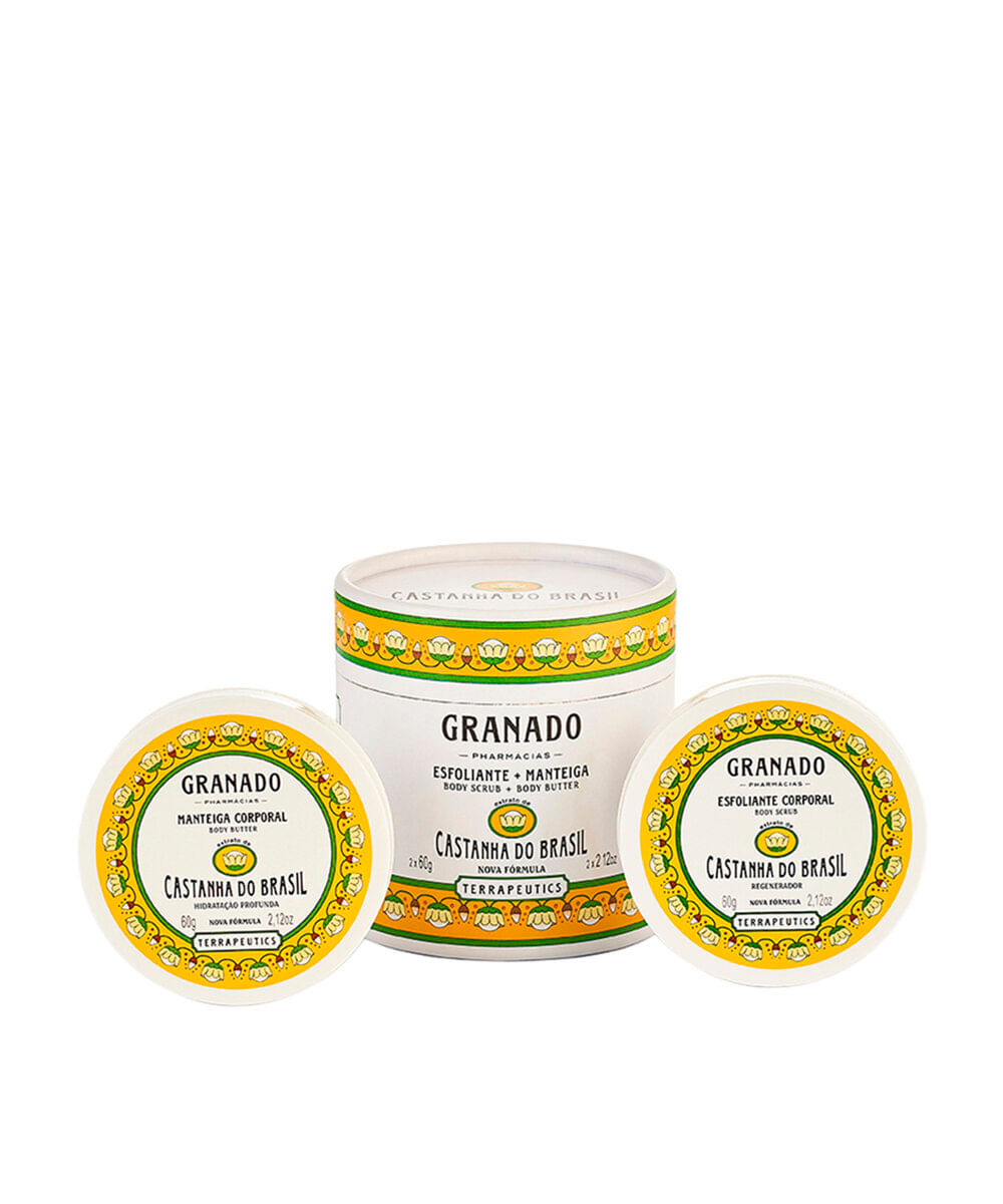 kit granado com manteiga e esfoliante corporal castanha do brasil 60g