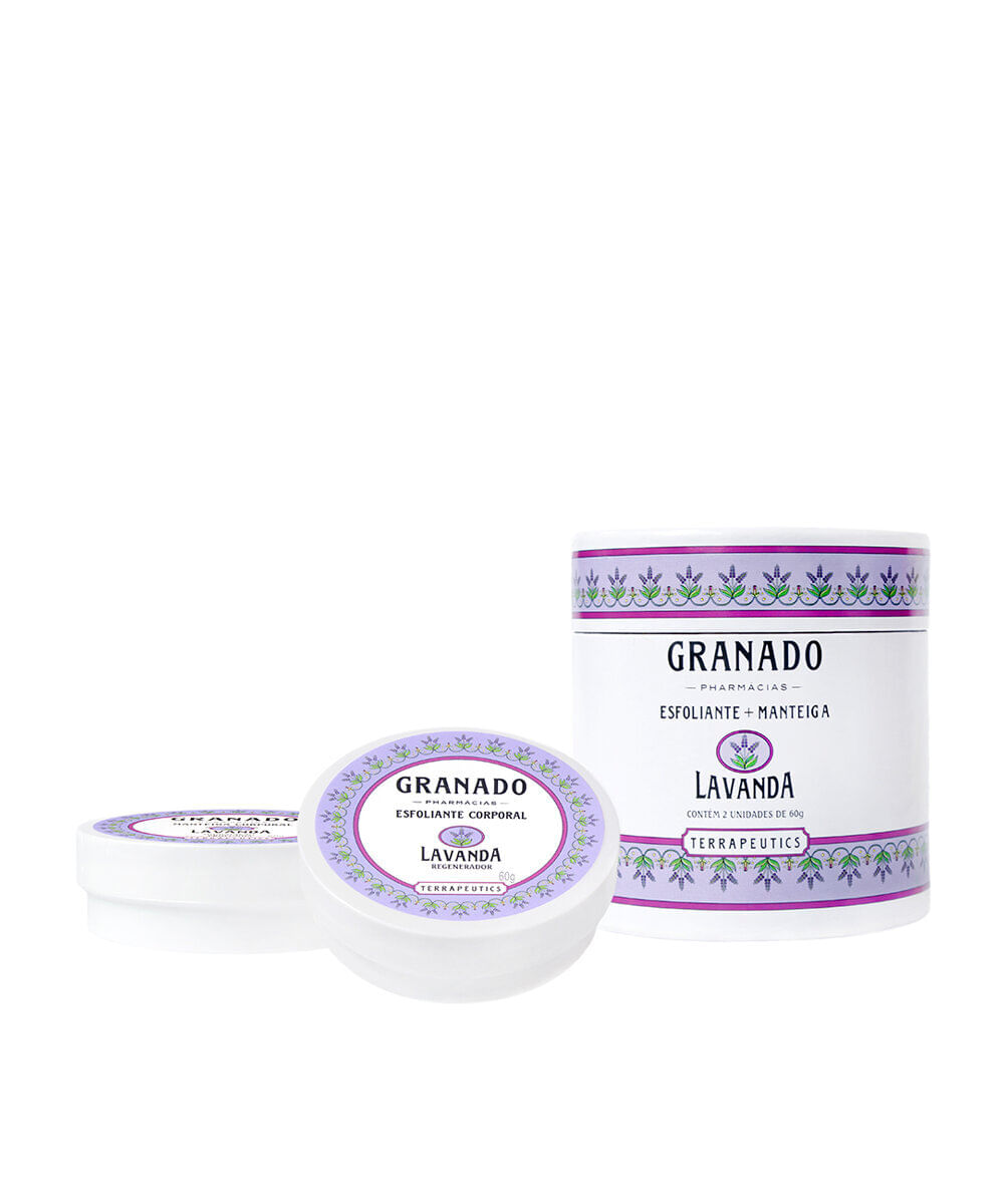 kit granado com manteiga e esfoliante corporal lavanda 60g