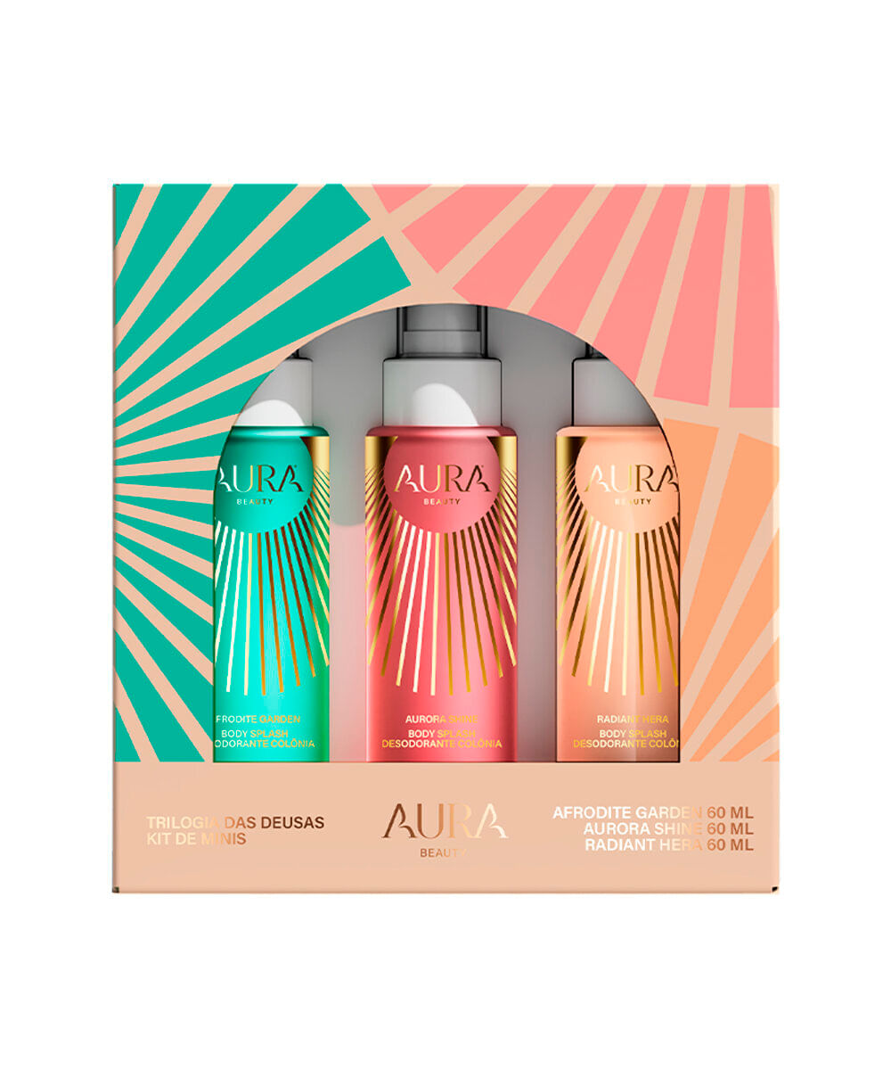 kit de mini body splash aura beauty trilogia das deusas 60ml