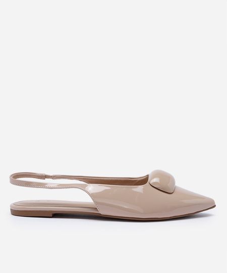 sapatilha slingback feminina de bico fino com aplicação frontal bege 34