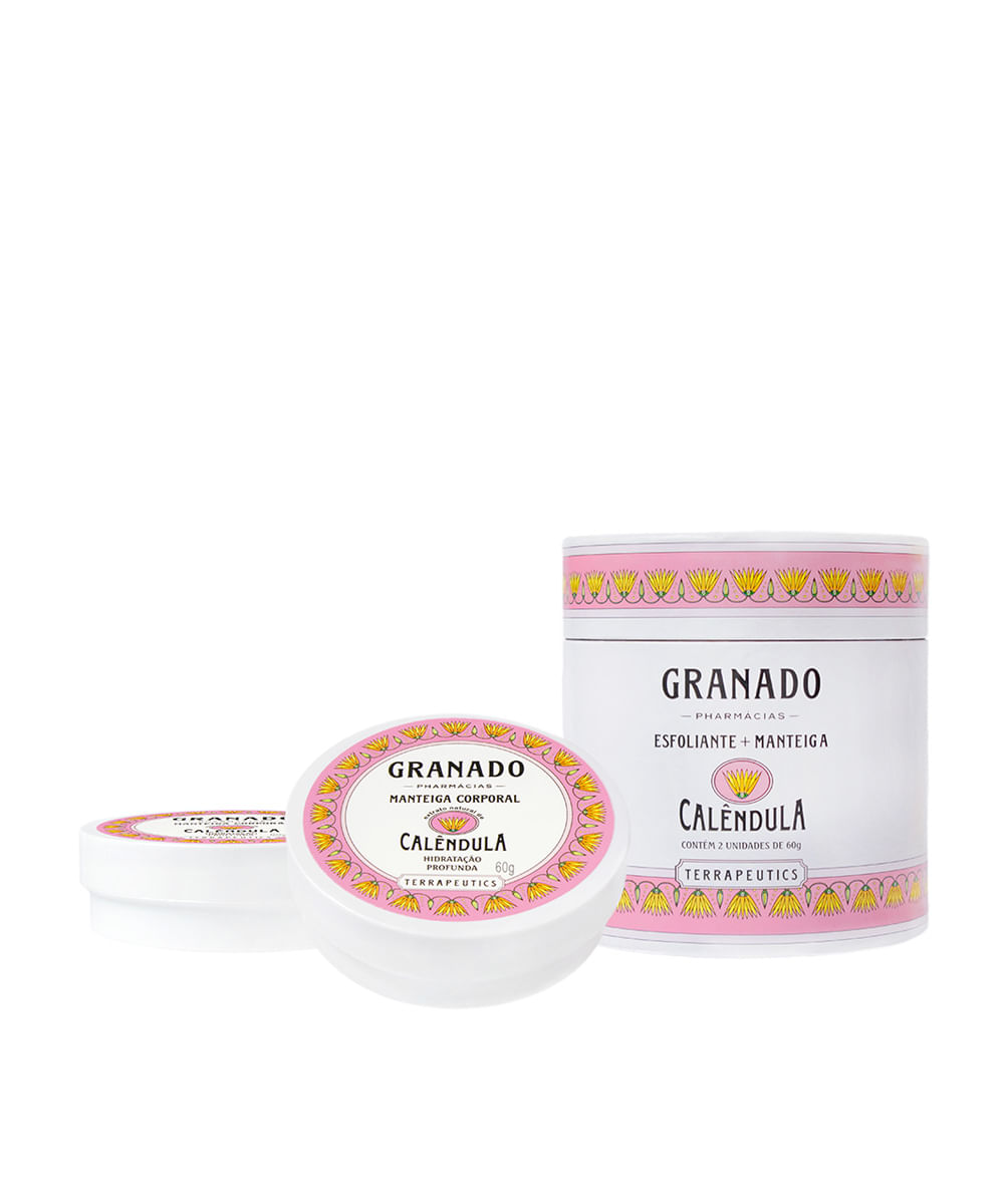 kit granado com manteiga e esfoliante corporal calêndula 60g