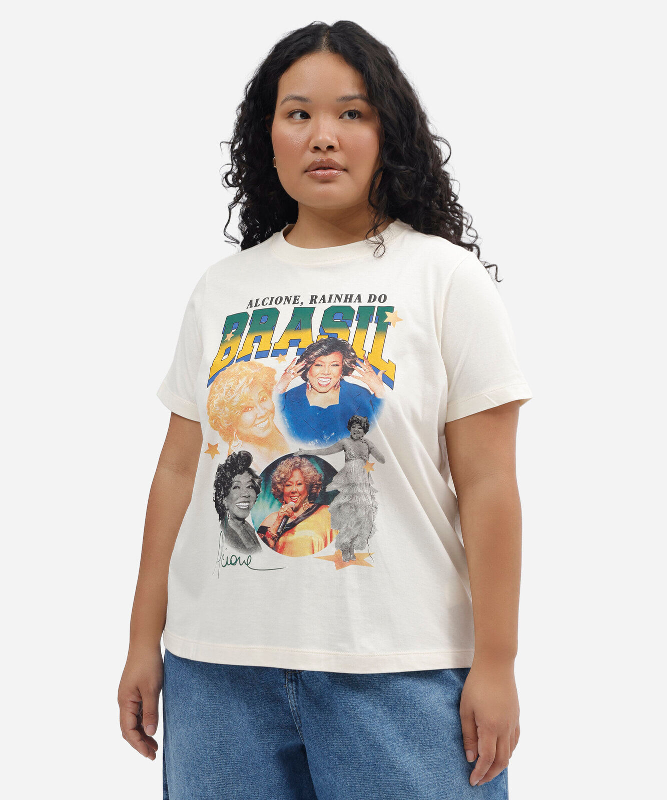 camiseta feminina de algodão manga curta alcione plus size off white