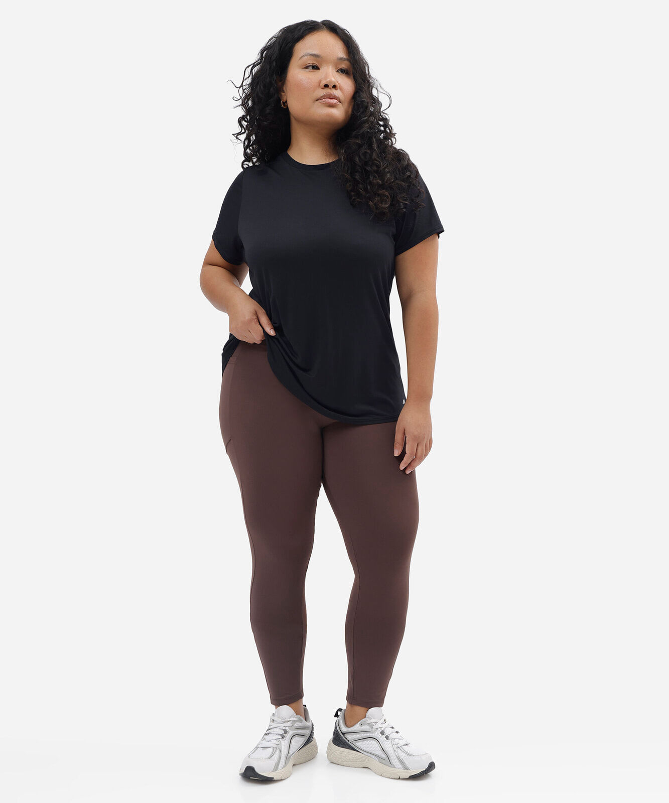 calça legging plus size com bolso esportiva marrom