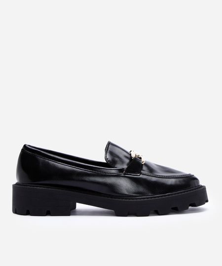 mocassim flatform tratorado com fivela preto 35