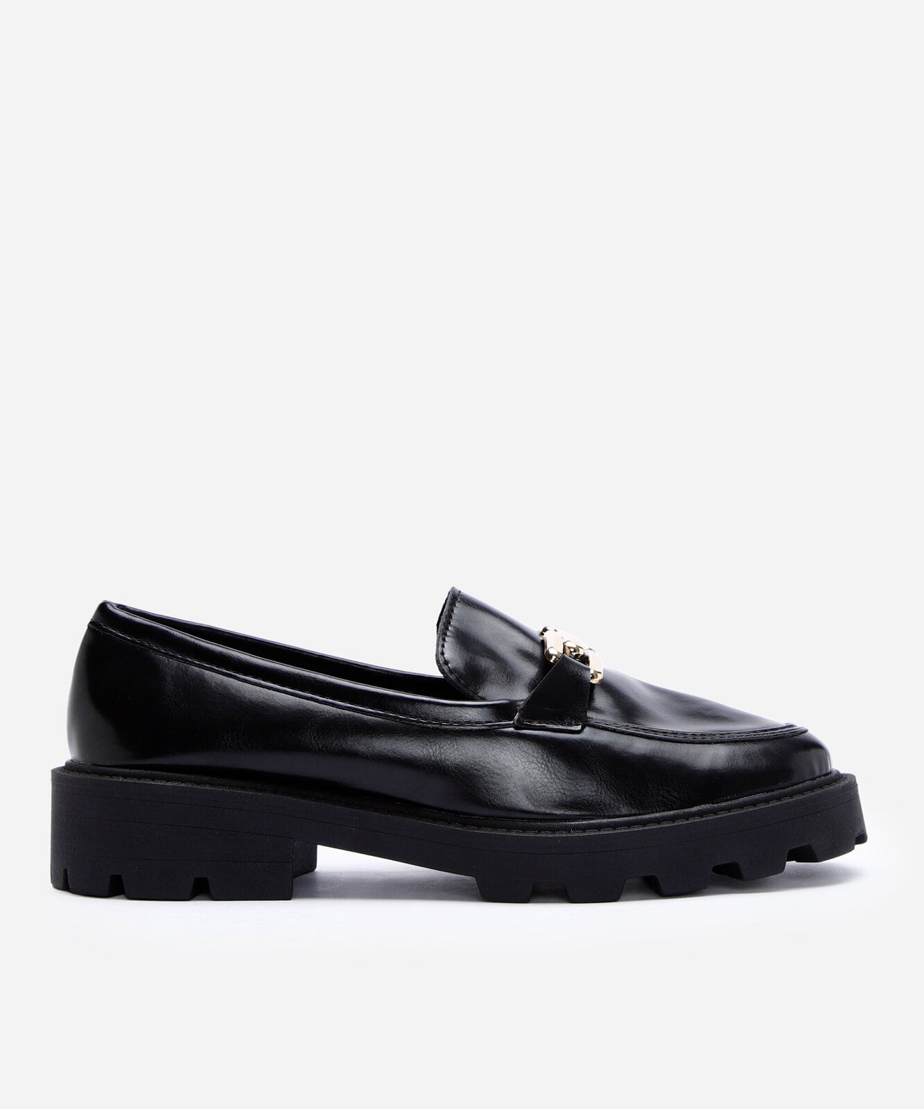 mocassim flatform tratorado com fivela preto