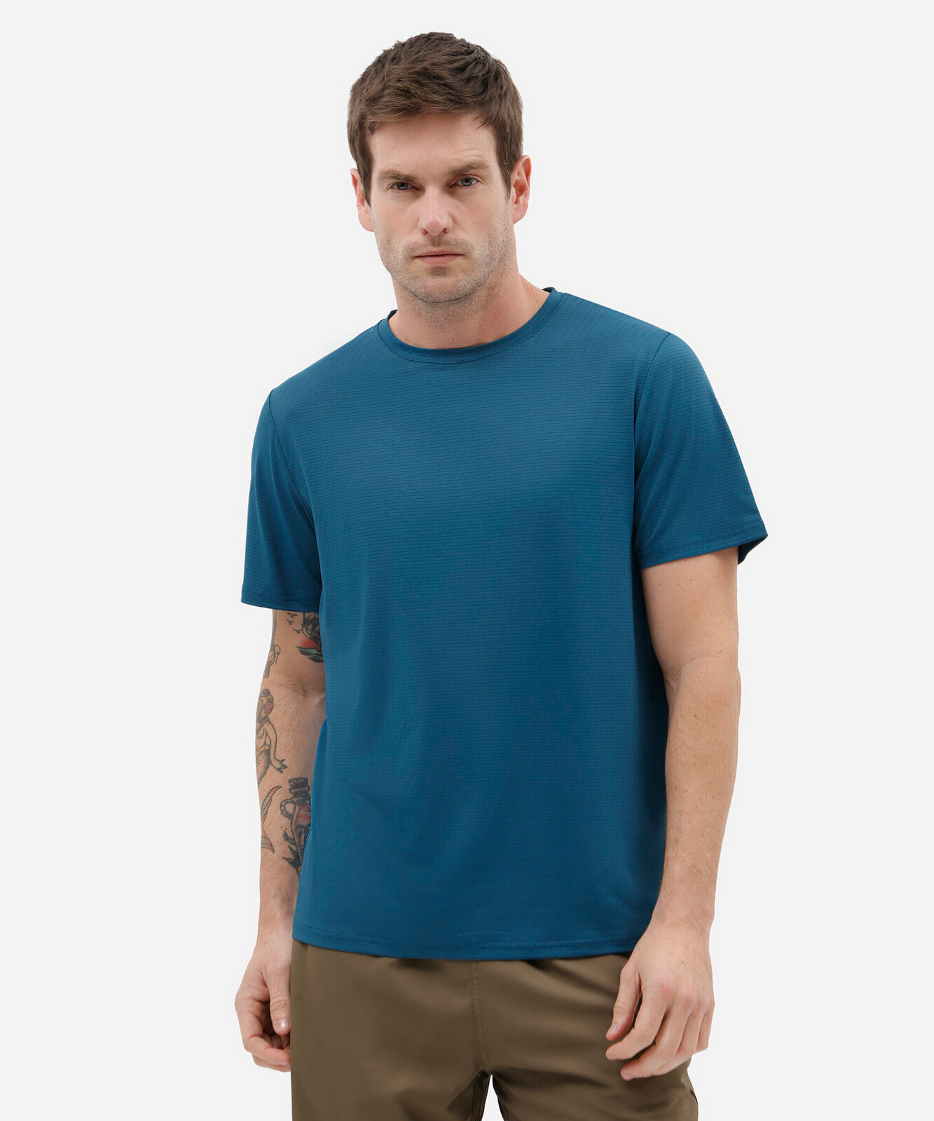 camiseta esportiva masculina manga curta texturizada azul